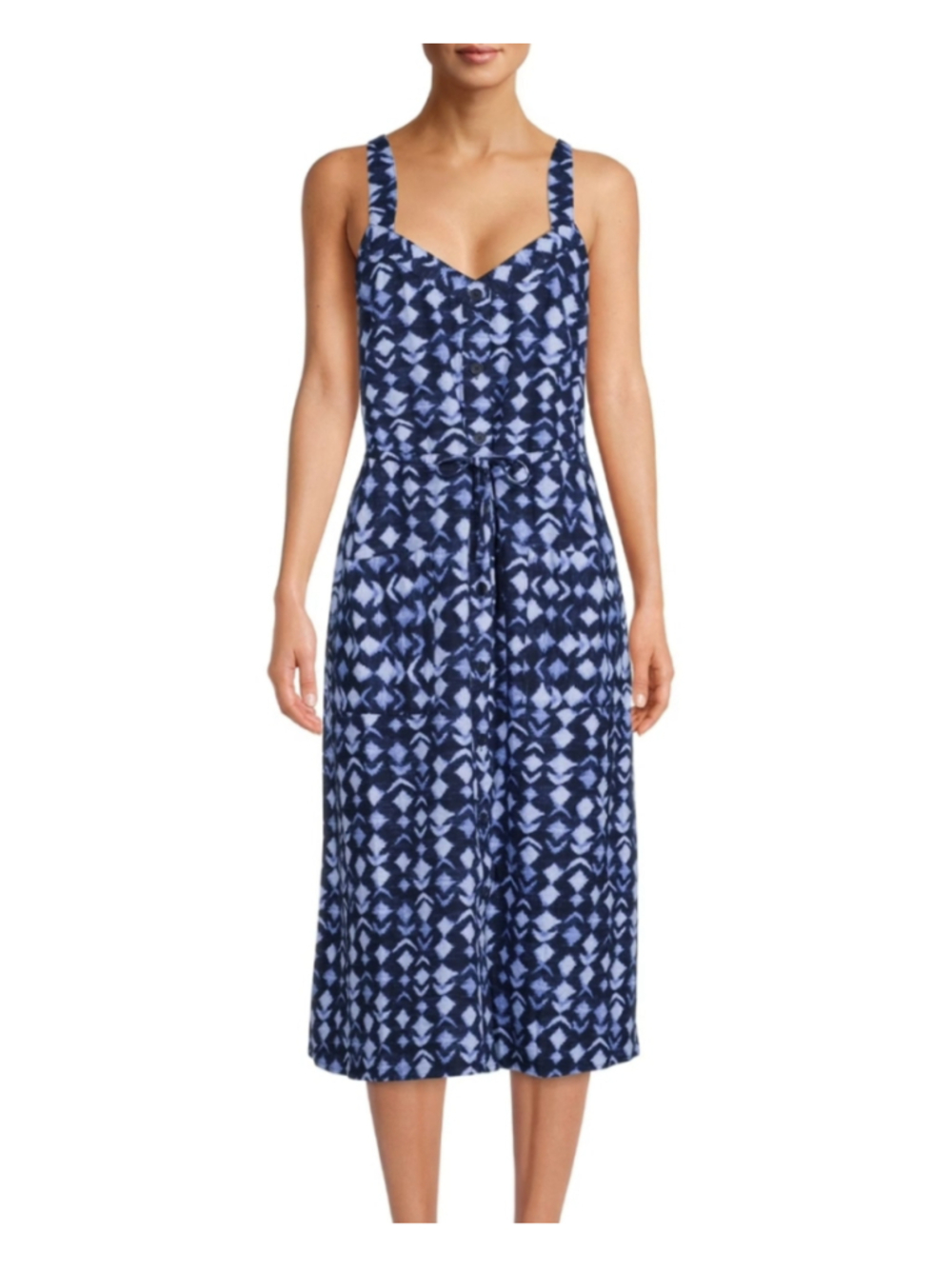 Time and Tru Linen Blend Midi Dress Tie Belt and Pockets Summer Dress XXL